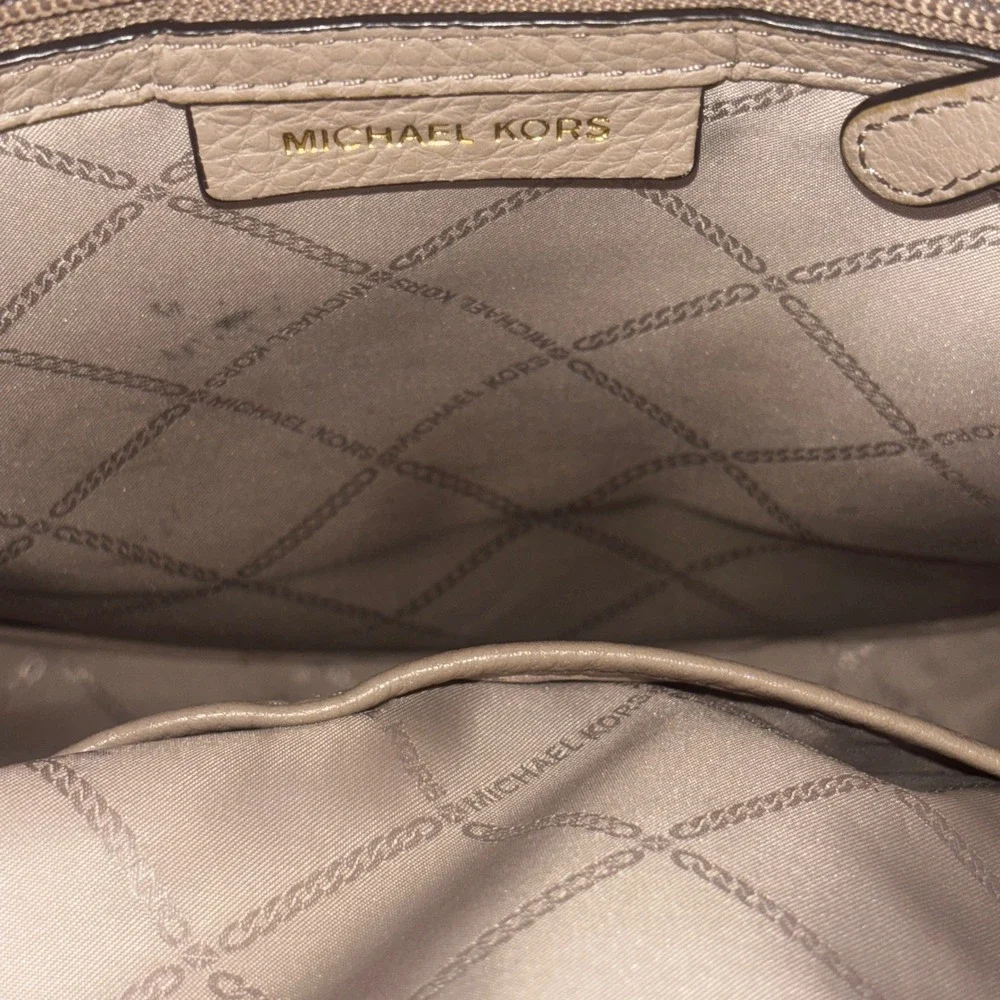Michael Kors Rhea Zip Small Pebble Leather Backpack Truffle Tan Gold Tone Luxury